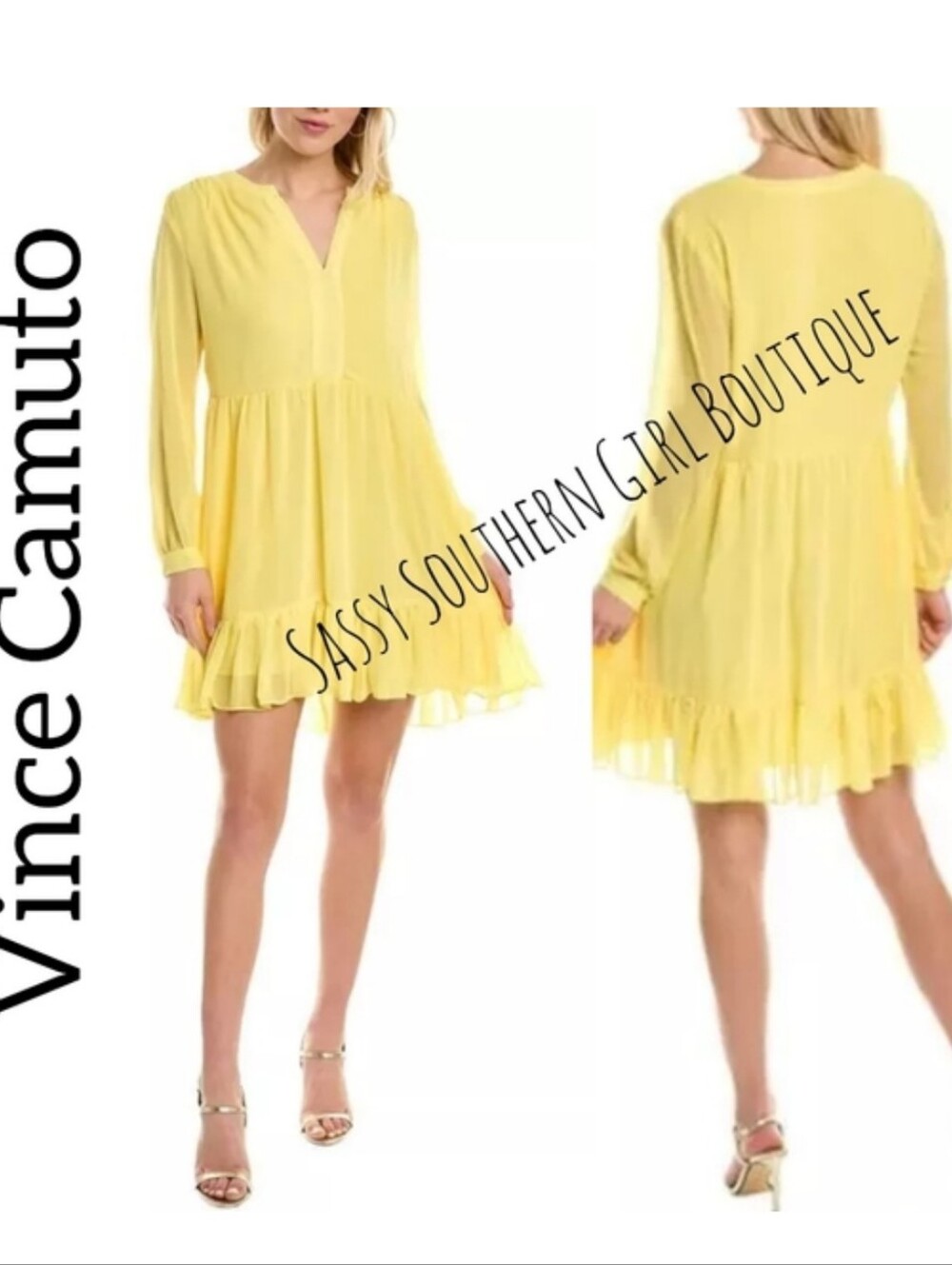 ⭐🆕 VINCE CAMUTO sunny yellow flowy mini dress